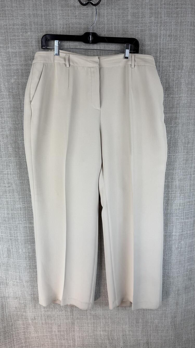 Jones New York Dress Pants Womens 14W Beige Crepe Pleated Lined Workwear